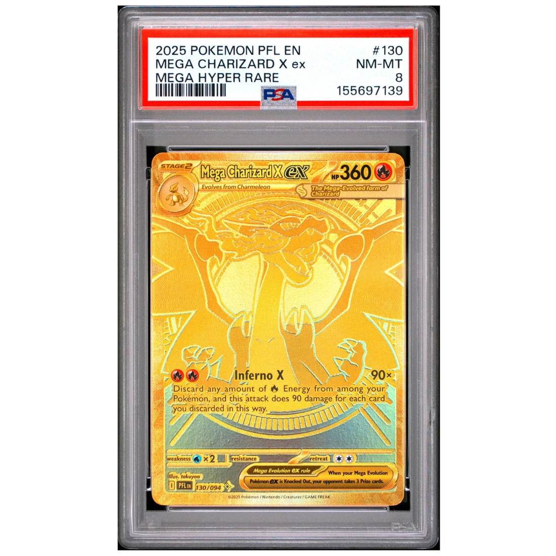 Mega Charizard X ex (130/094) | PSA 8 - Phantasmal Flames